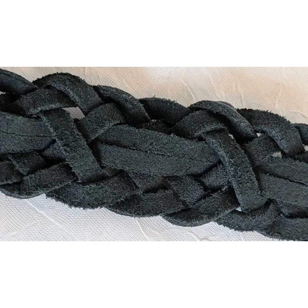 Capezio Leather Belt Braided Navy Woven Blue Womens Argentina Genuine Sz XL Vtg